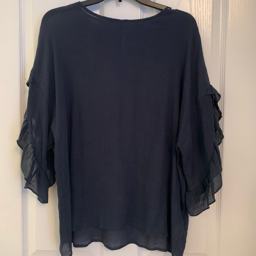 Doe & Rae lined sheer deep gray/blue top
